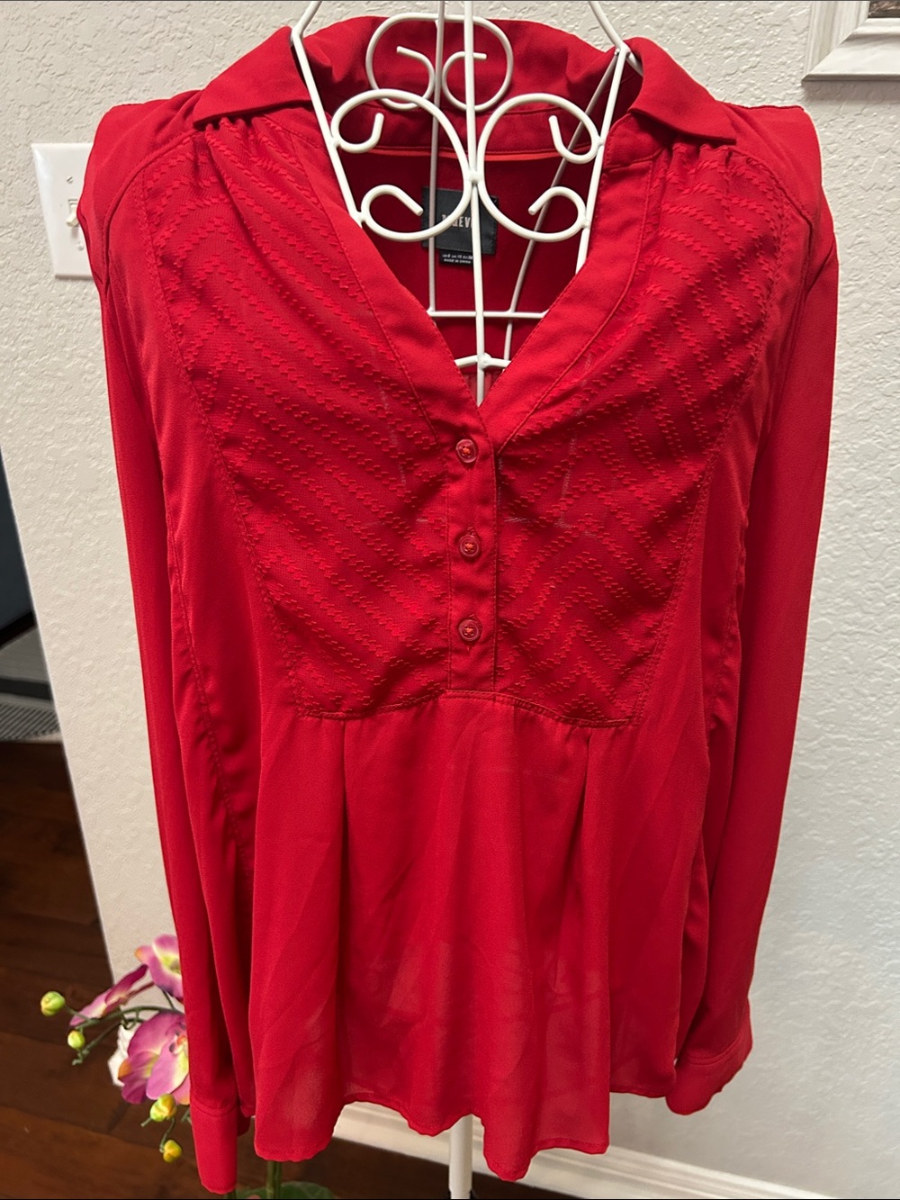 Red V-Neck Button Front Peasant Blouse
By Antropolgie 6